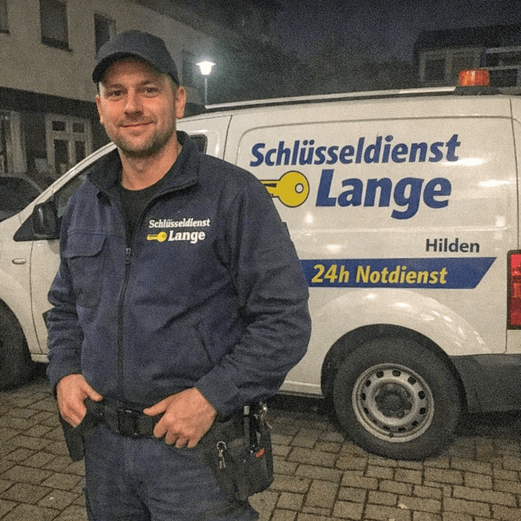 Kompetenter Schlüsseldienst Techniker vor Einsatzwagen in Hilden